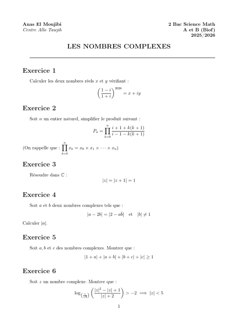 Les Nombres Complexes 2sm | PDF | Nombre complexe | Angle