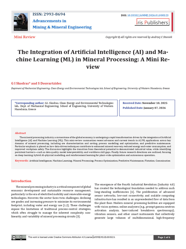 Integration of Artificial Intelligence and Machine Learning in Mineral ...
