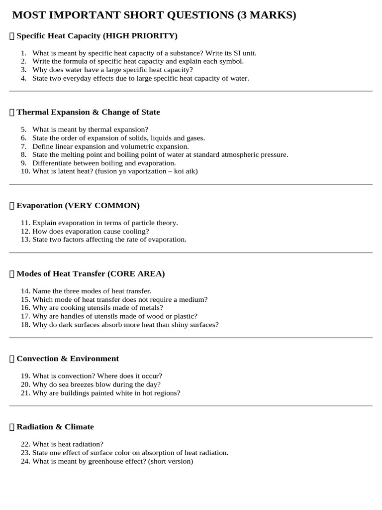 Physics Micro Questions Only | PDF | Evaporation | Heat Transfer