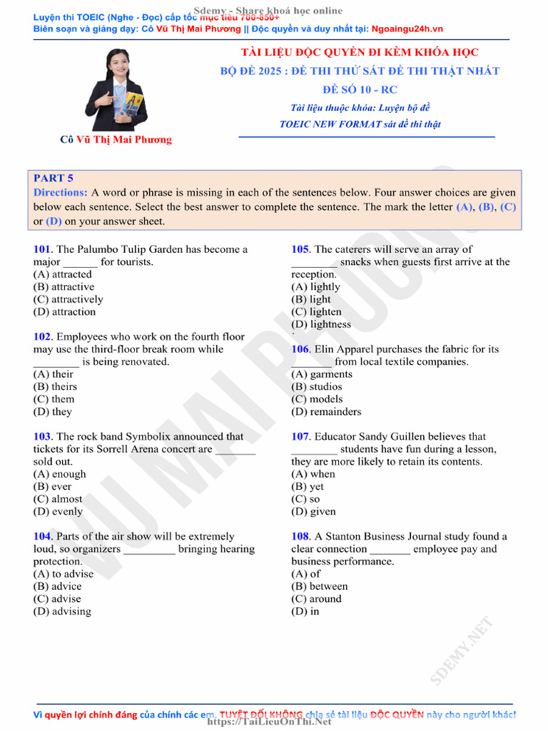 Bo de 2025 de Sat de Thi Toeic New Format That Nhat de So 10 RC | PDF