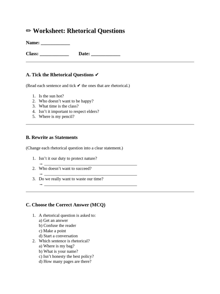 Rhetorical Questions Wksheet-Persuasive | PDF