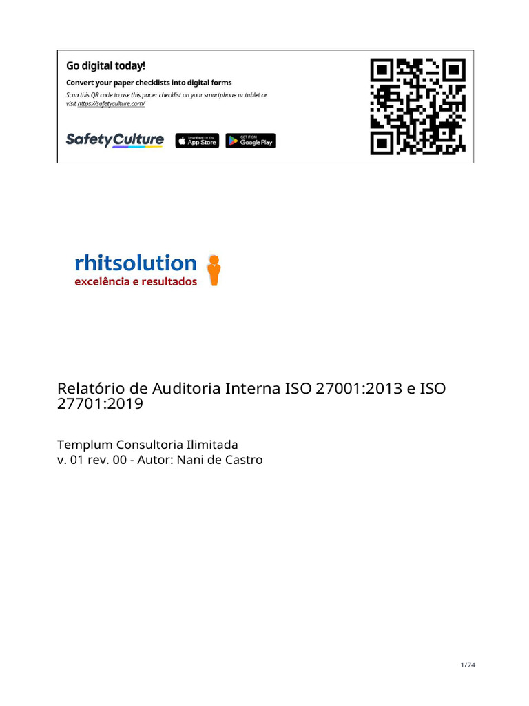 Relatório de Auditoria Interna ISO 270012013 e ISO 277012019 | PDF ...