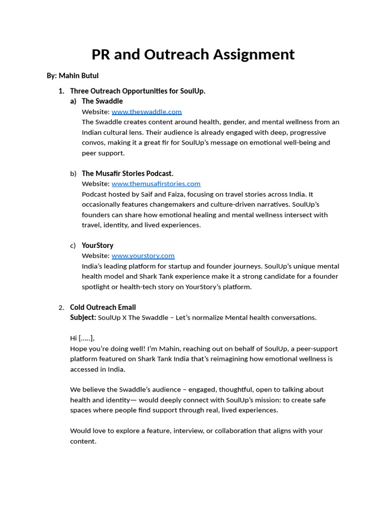 PR and Outreach Assignment | PDF