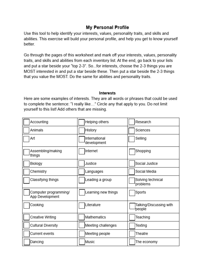Knowing Yourself My Personal Profile Fillable | PDF | Creativity ...