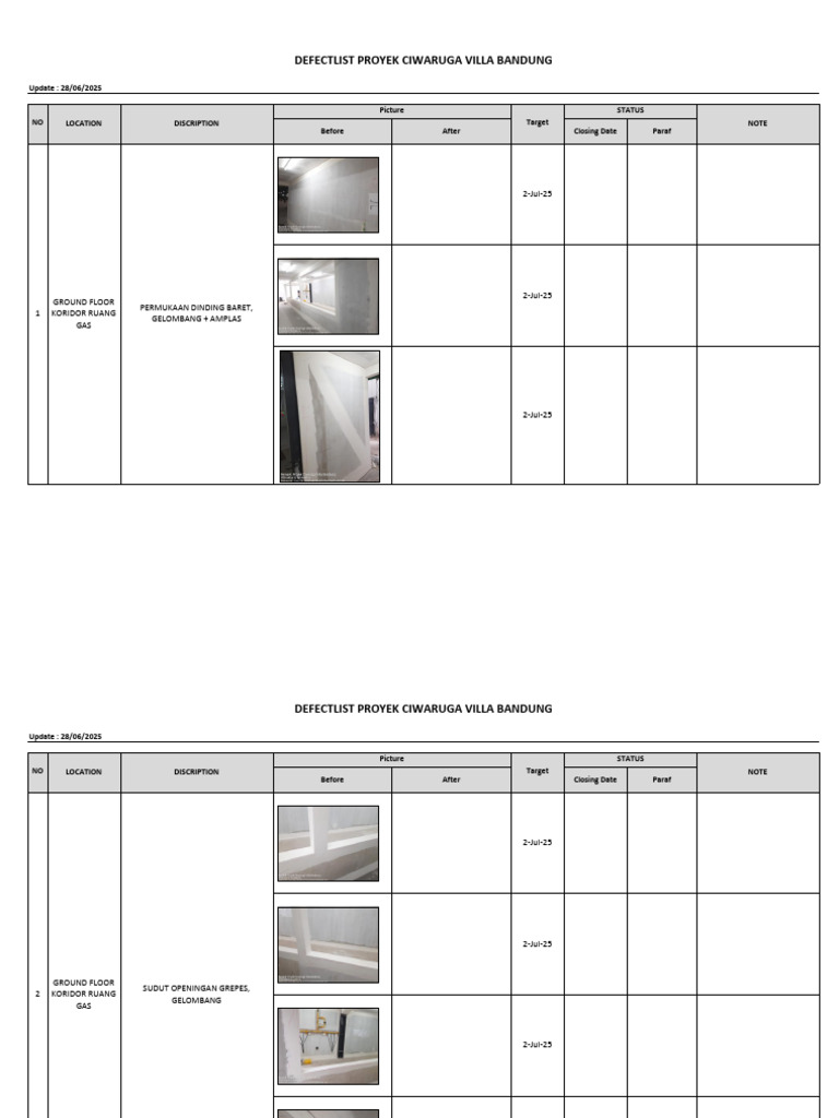 Defectlist Koridor Ruang Gas GF | PDF