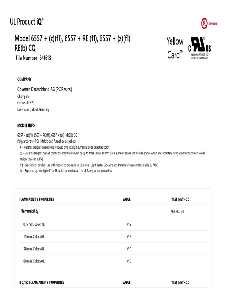 Yellow Card Makrolon 6557 | PDF