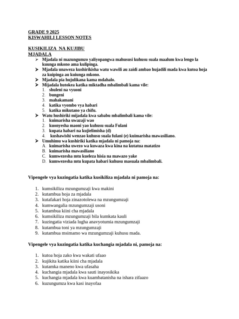 Kisw Lesson Notes g9 | PDF