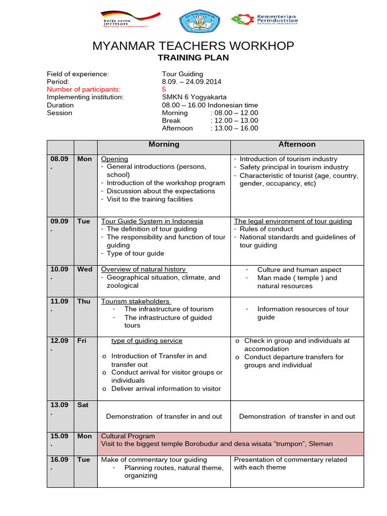 Tour Guiding of Training Plan | PDF