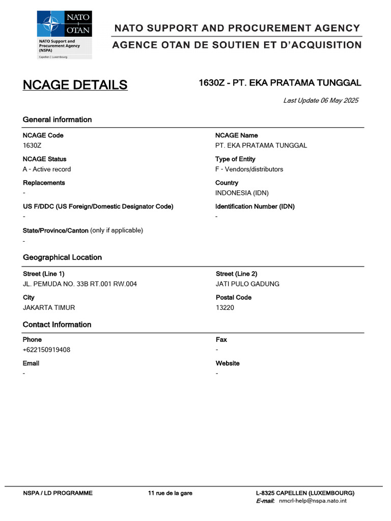 NCAGE Details - 1630Z - 20260131-124436 | PDF