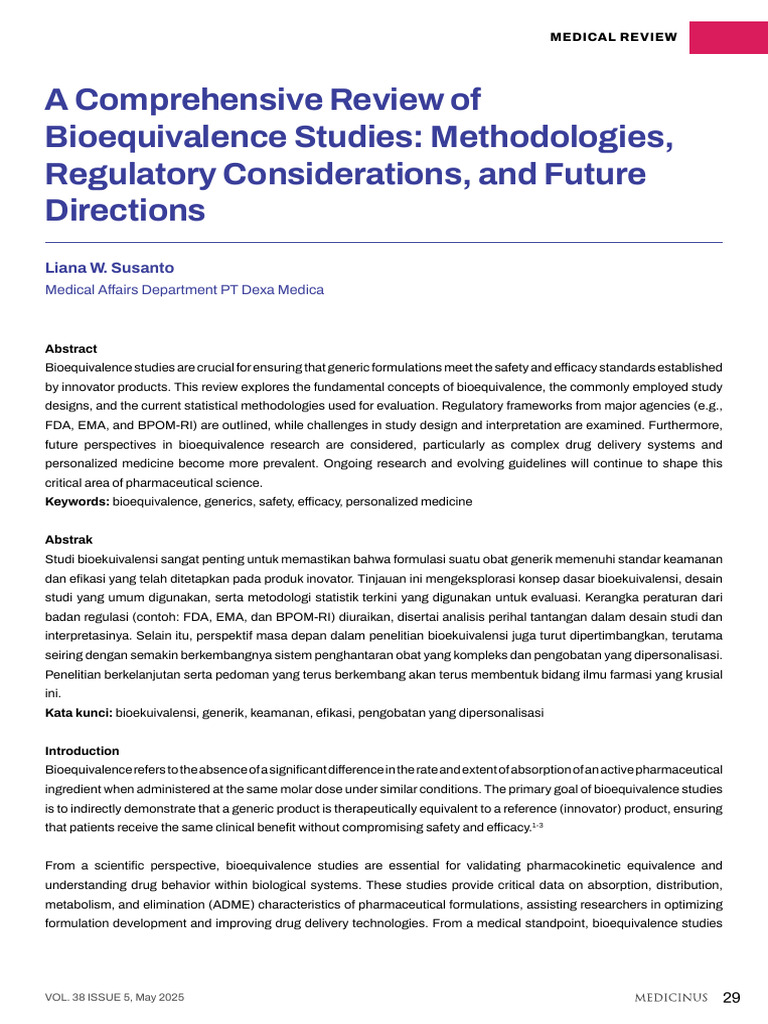 A Comprehensive Review of Bioequivalence Studies M | PDF ...