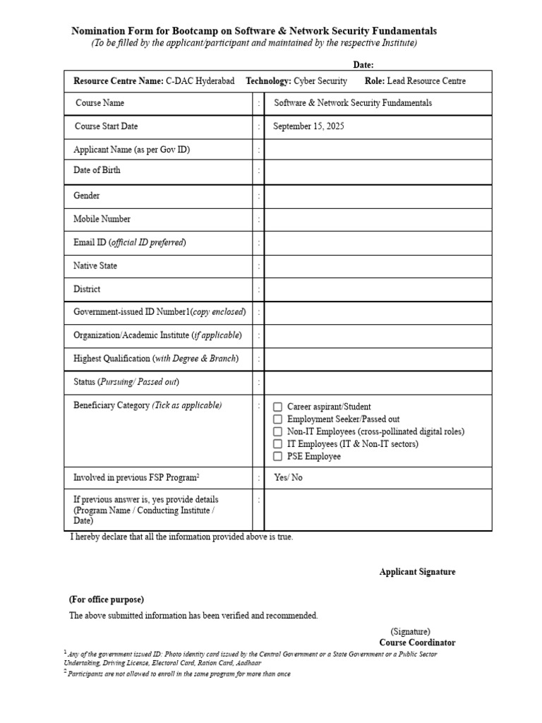 BCMP Nomination Form - SNSF | PDF | Government | Access Control