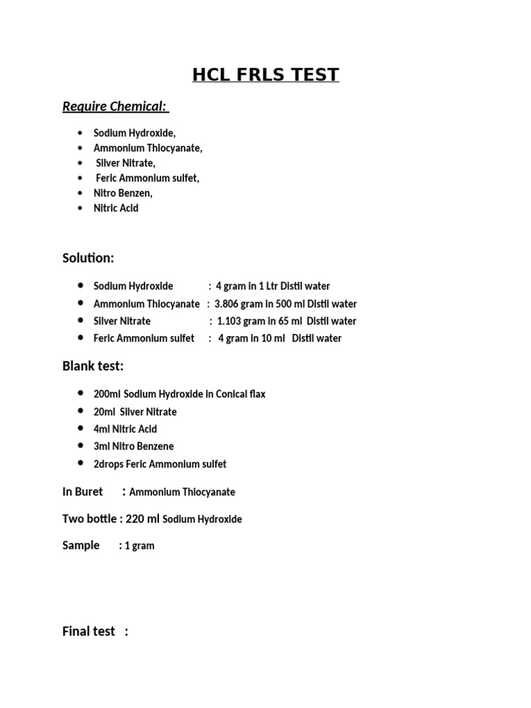 HCL Frls Test: Require Chemical | PDF