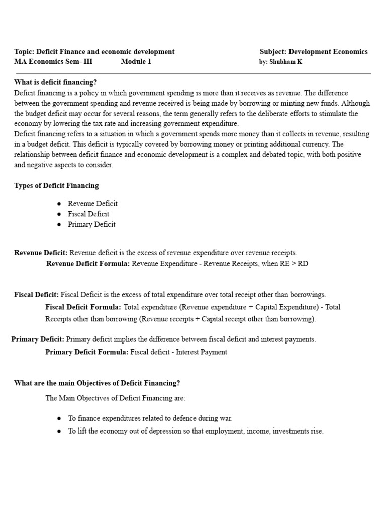 Deficit Finance and Economic Development | PDF | Deficit Spending ...
