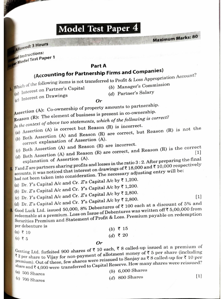 Model Sample Paper 4 of Accounts With Solutions Class 12 | PDF