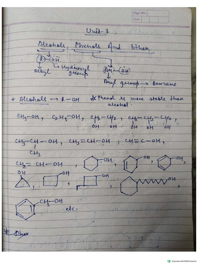 Class-12 Unit-7 Notes (Alcohol, Phenol and Ether) | PDF