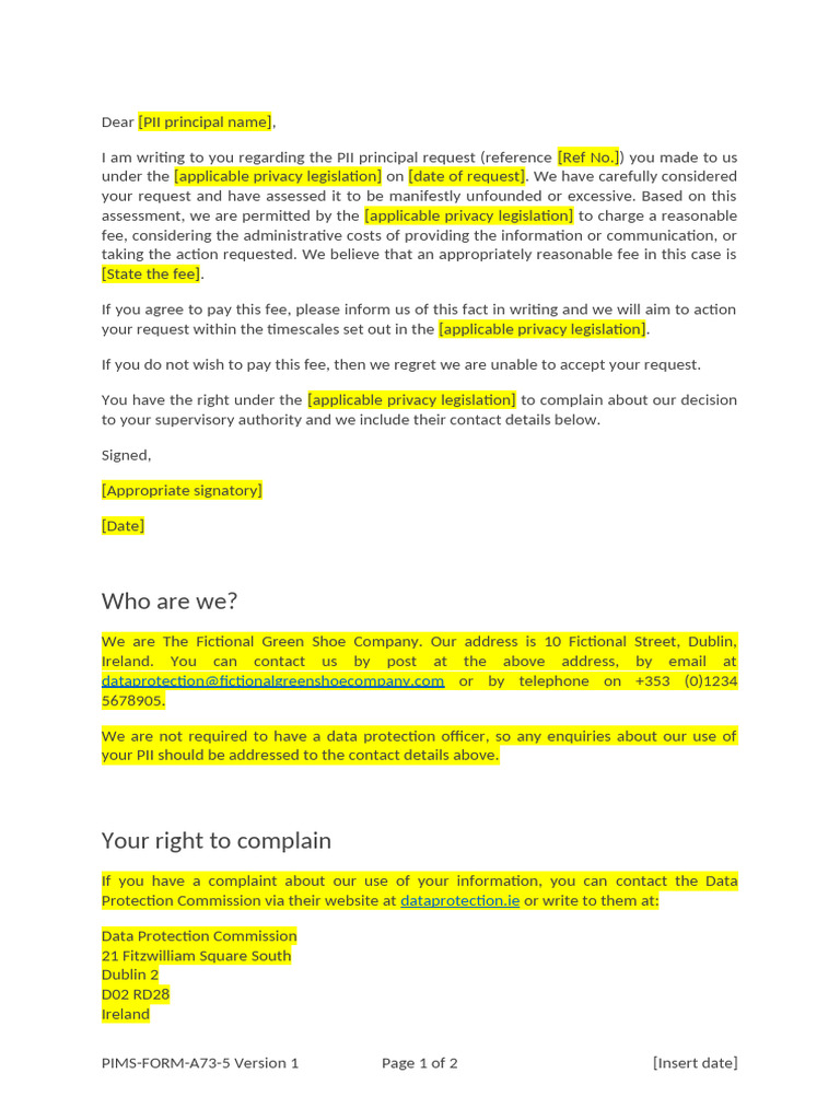 PIMS-ForM-A73-5 PII Principal Request Charge | PDF