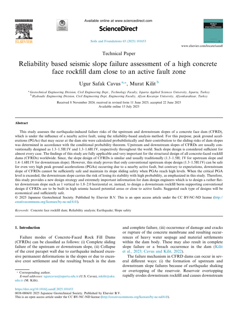 Reliability Based Seismic Slope Failure Assessment of A High Concrete ...