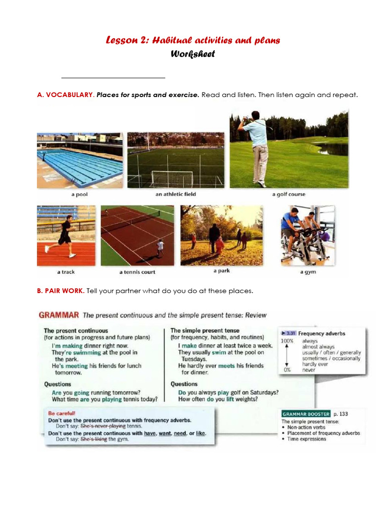 Worksheet 2 - Habitual Activities and Plans | PDF