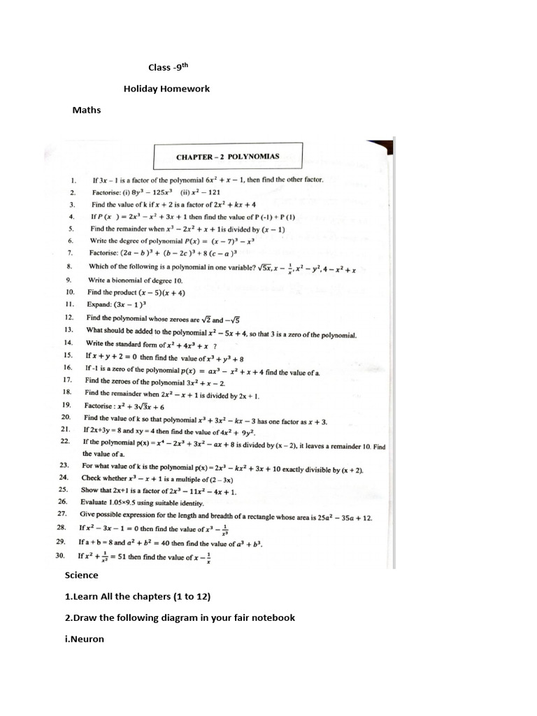 Class 9th Holiday Homework | PDF | Government | Public Law