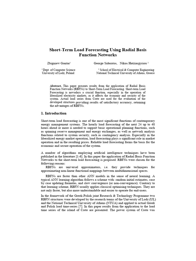 Short-Term Load Forecasting Using Radial Basis Function Networks | PDF ...