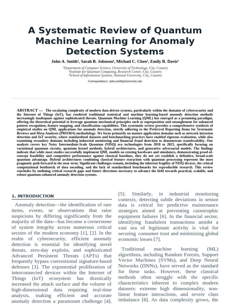 Systematic Review Generation For Quantum Anomaly Detection | PDF ...