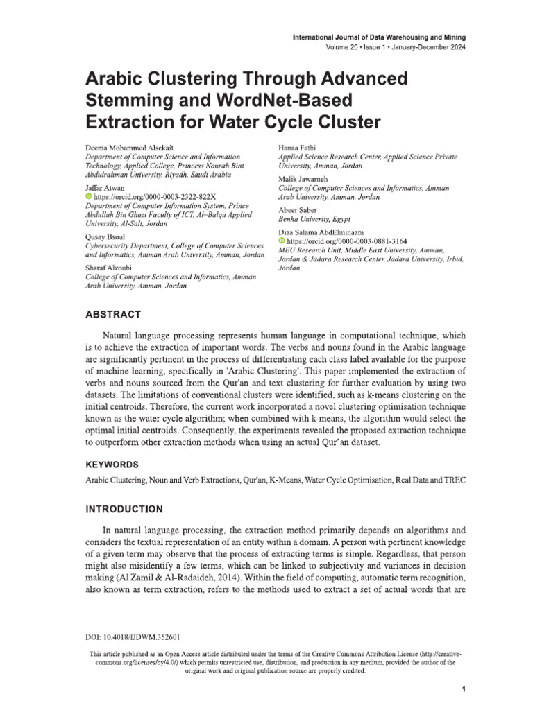 Arabic Clustering Through Advanced Stemming and WordNet-Based | PDF