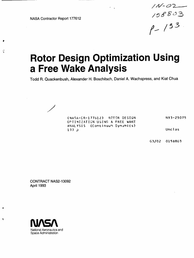 NASA - Rotor Design Optimization Using A Free Wake Analysis | PDF ...