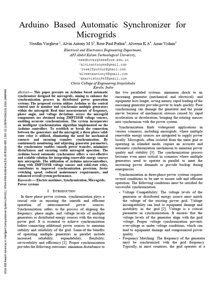 Arduino Based Automatic Synchronizer For Microgrids For Abdul | PDF ...