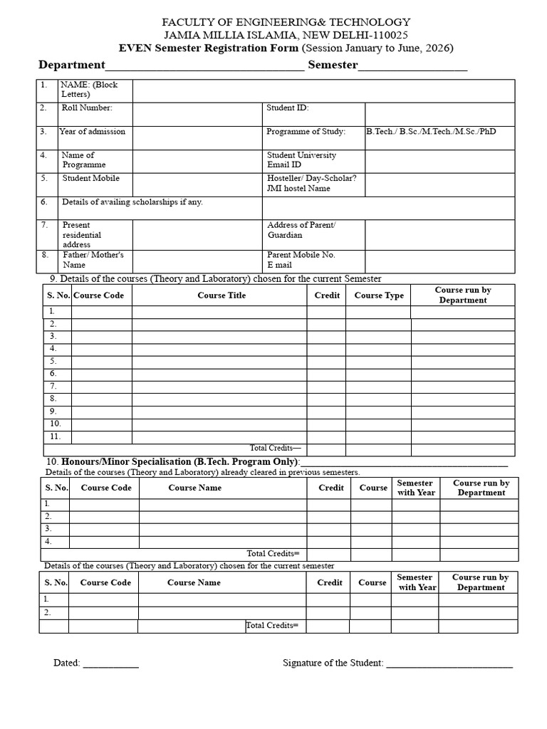 EVEN Semester Registration Form FET Jan 2026 | PDF | Chess Openings | Chess