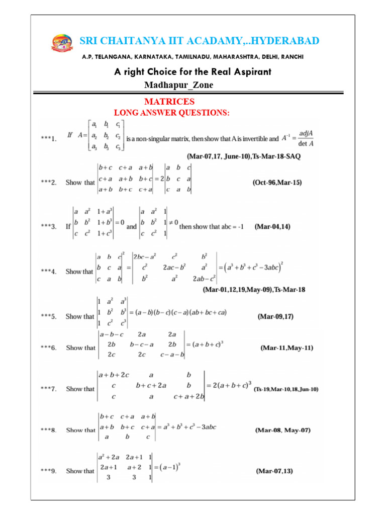 MATRICES Long Questions | PDF