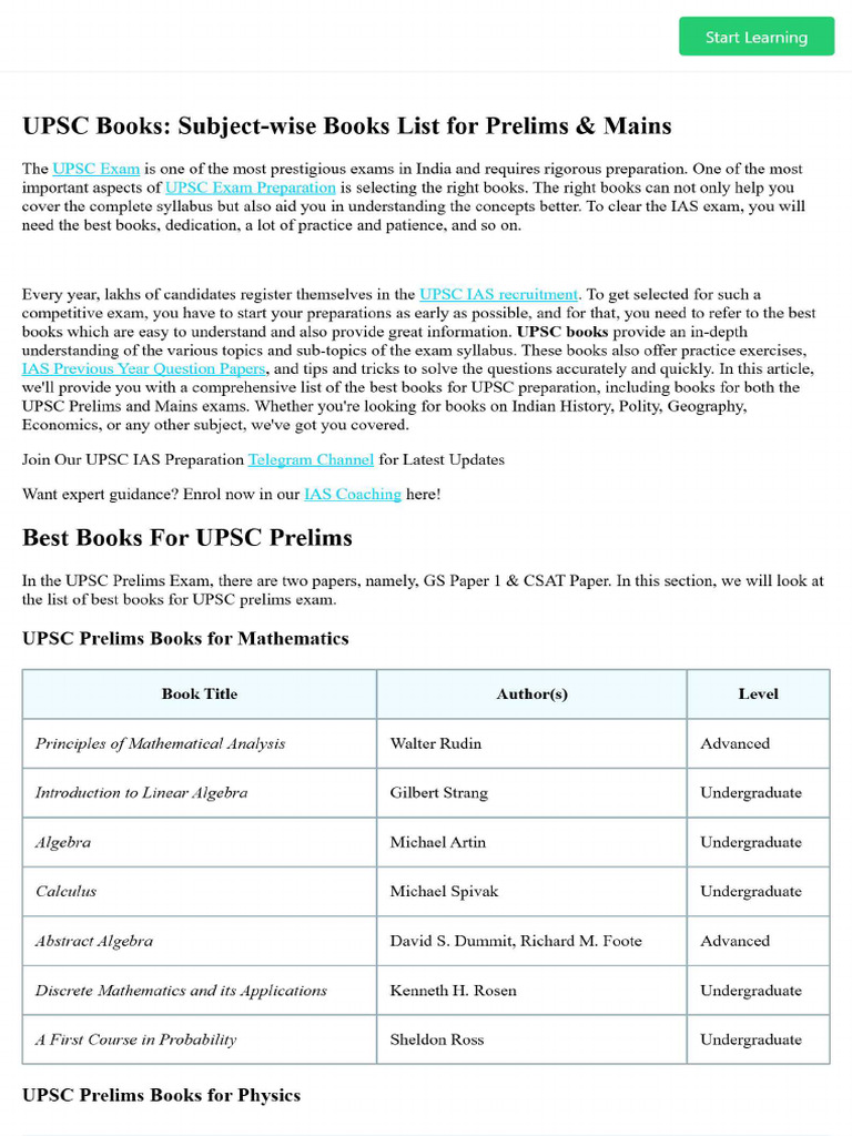 UPSC Books - Subject-Wise Books List For Prelims & Mains | PDF