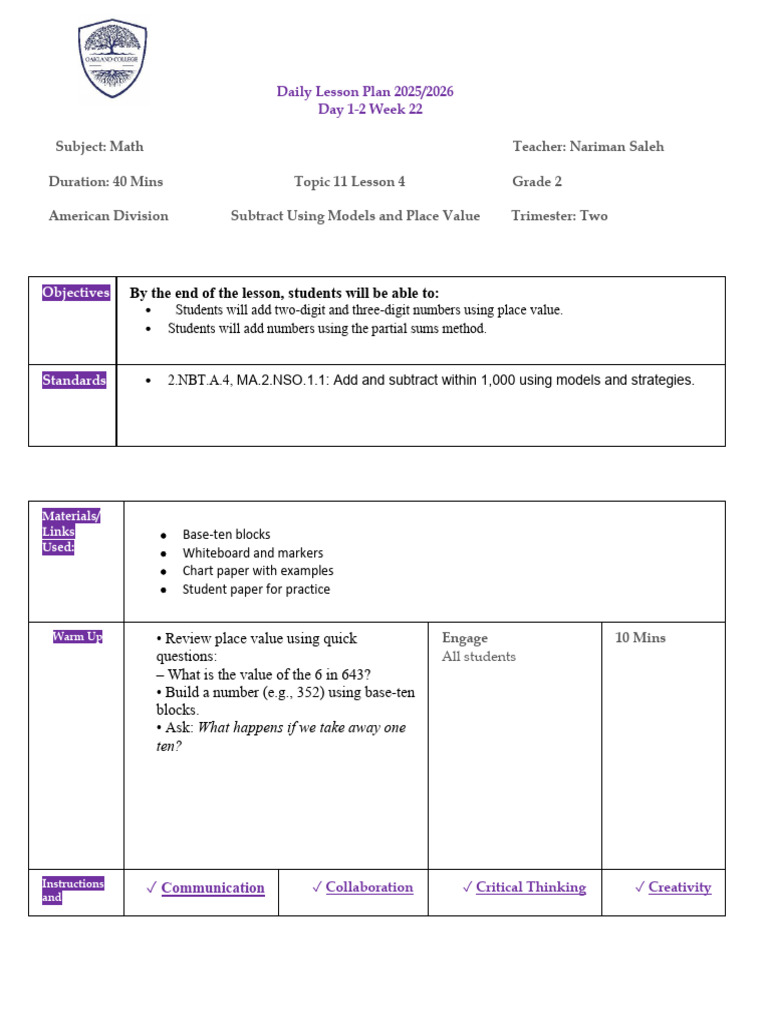 Math Grade 2 - Tri 2 - L.P W22 | PDF | Lesson Plan | Learning