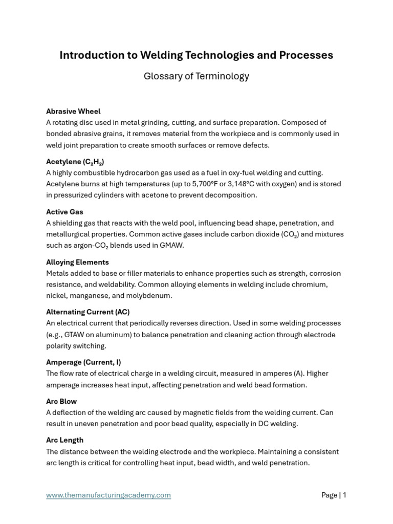 Welding Technologies and Processes, Glossary of Terms | PDF | Welding ...