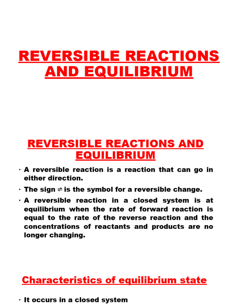 Reversible Reactions and Equilibrium For Igcse | PDF | Chemical ...