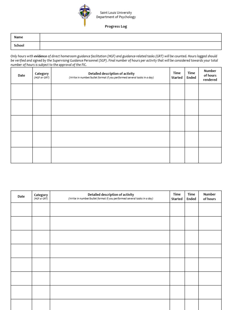 Progress Log (Non-BEdS) | PDF