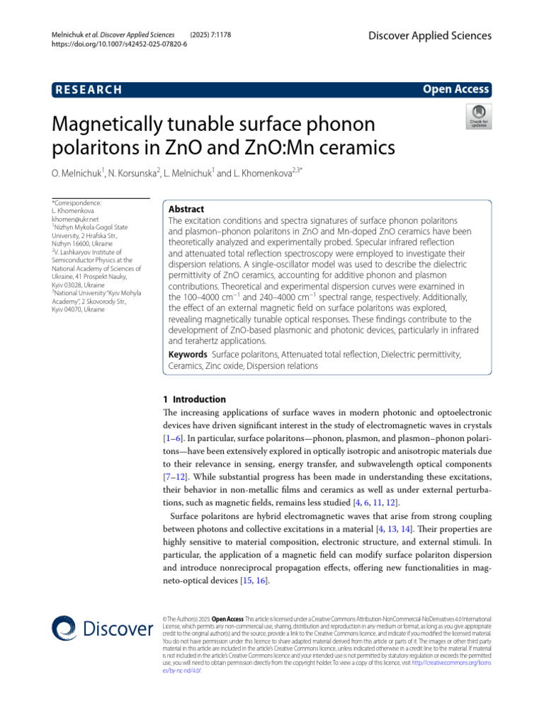 Magnetically Tunable Surface Phonon Polaritons | PDF | Zinc Oxide | Plasmon
