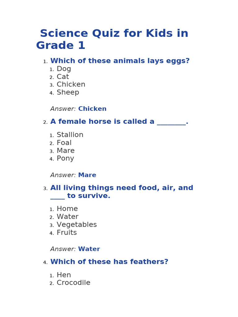 Science Quiz For Kids in Grade 1 | PDF | Earth Sciences | Atmosphere