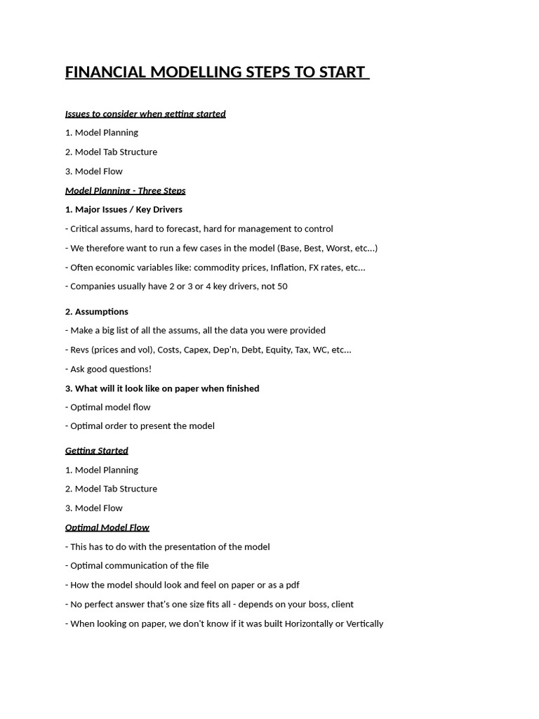 Financial Modelling Steps To Start | PDF