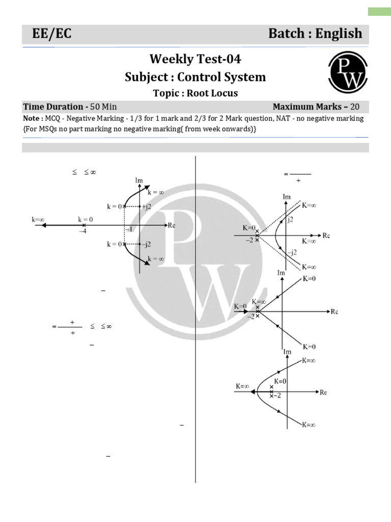 Weekly Test - 04 Control System | PDF | Oscillation | Mechanics