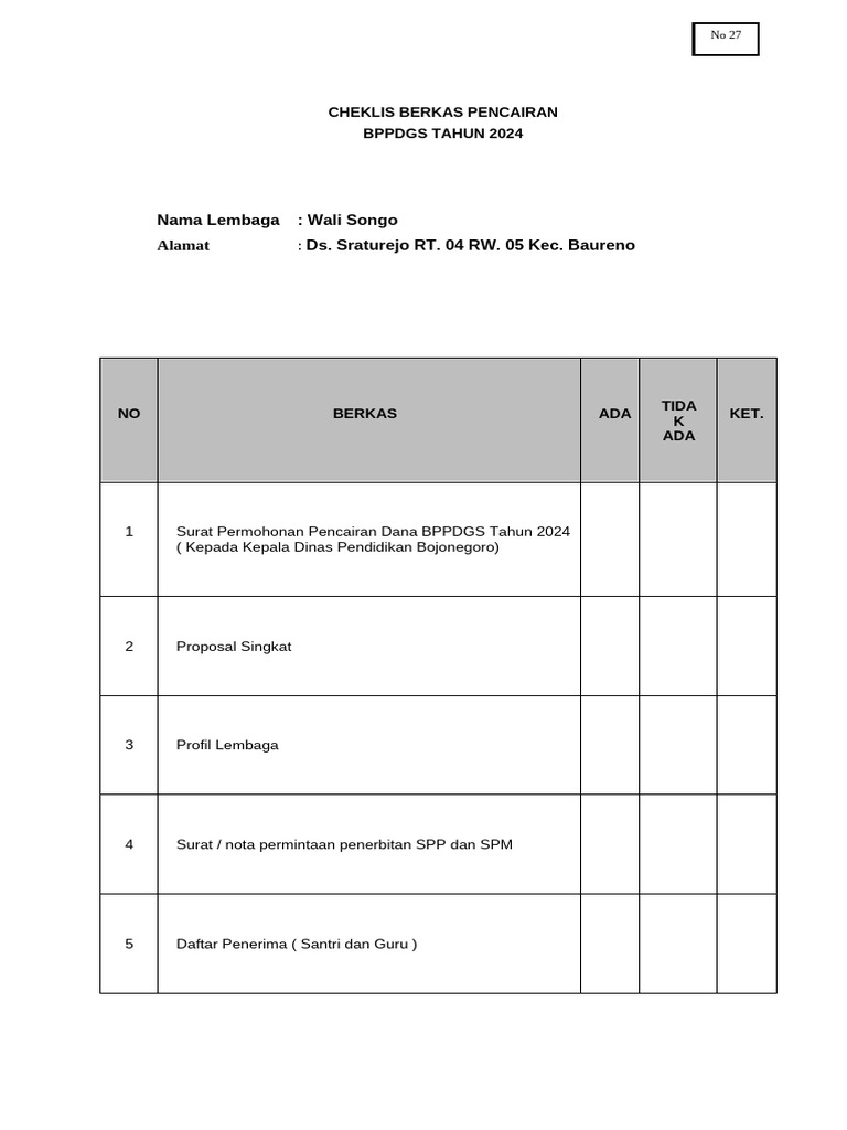 Proposal Pencairan BPPDGS 2024 Wali Songo | PDF