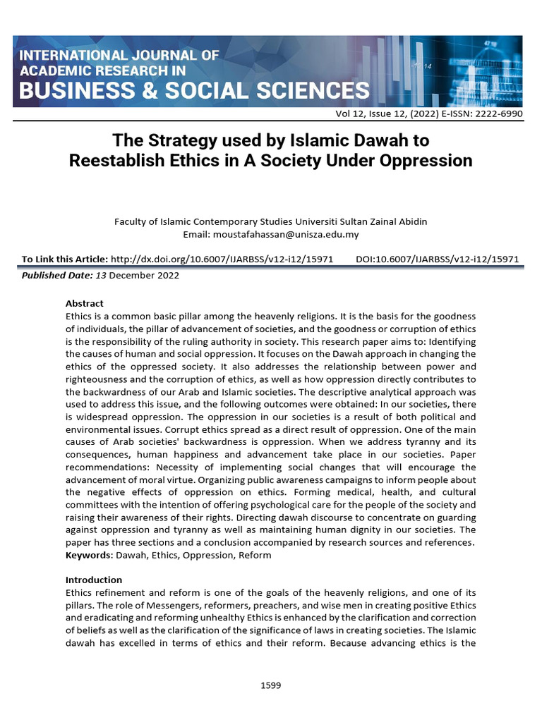 The Strategy Used by Islamic Dawah To Reestablish Ethics in A Society ...