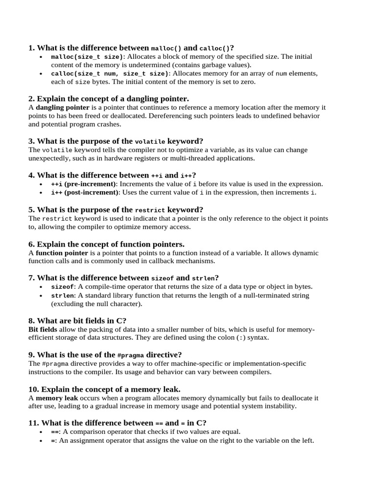 20 Advanced C Questions | PDF | Pointer (Computer Programming ...