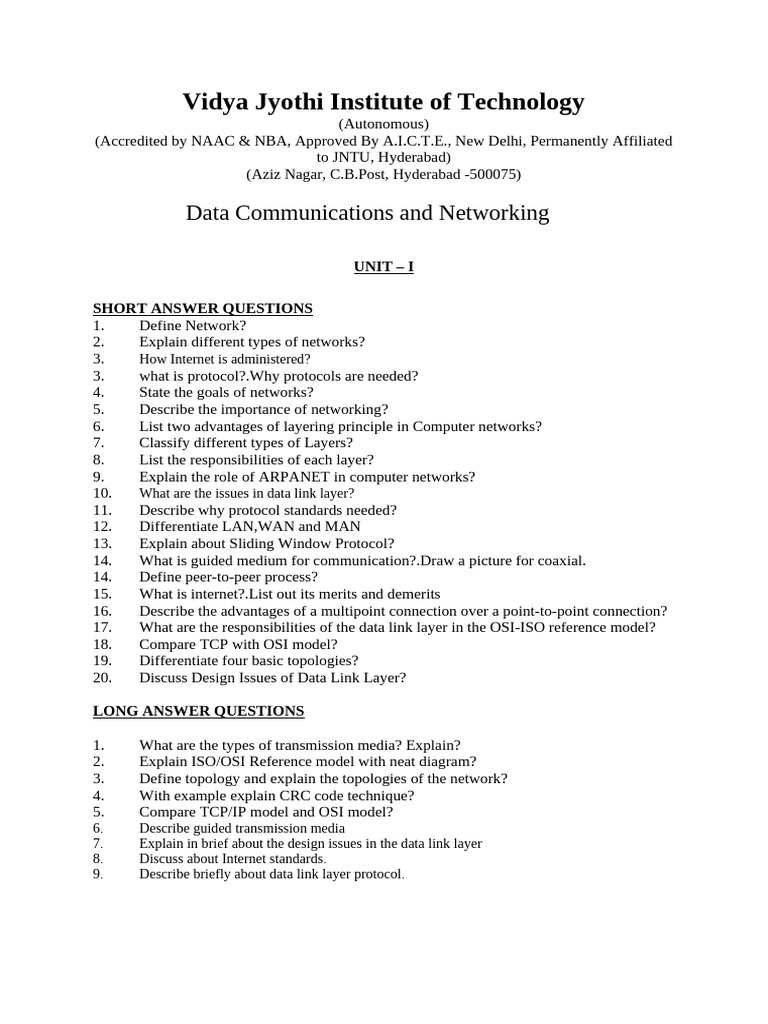 Iv - Ii DCN QB Ay - 2019 - 2020 | PDF | Computer Network | Internet ...