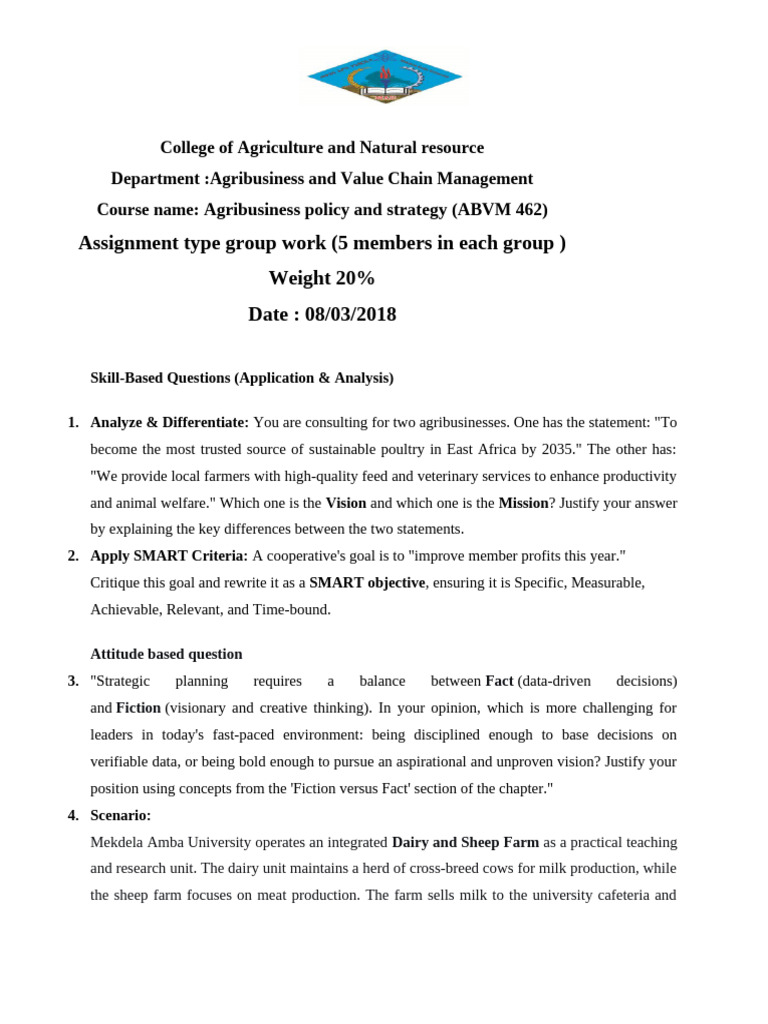Assignment Type Group Work (5 Members in Each Group) Weight 20% Date ...
