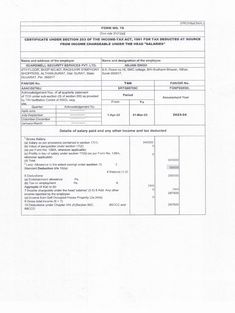 2023-24 Form No 16 | PDF