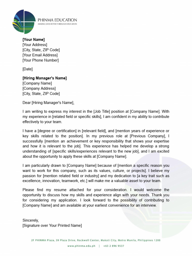 TEMPLATE Application Letter | PDF