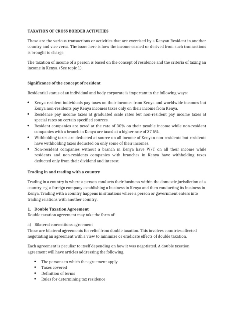Taxation of Cross Border Activities | PDF | Double Taxation | Taxes
