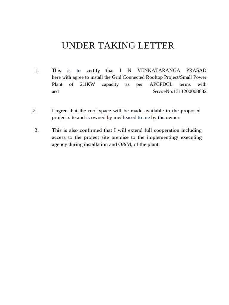 Under Taking Letter | PDF