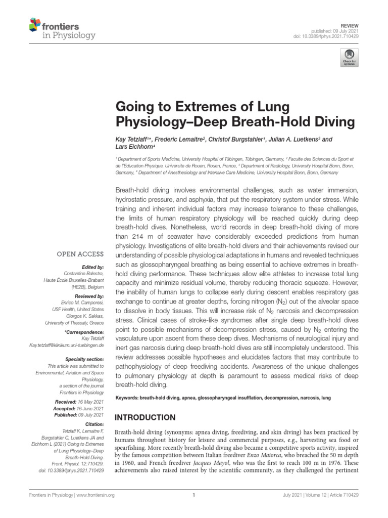Going To Extremes of Lung Physiology-Deep Breath-Hold Diving | PDF ...