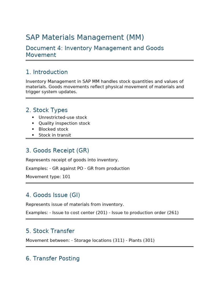 Sap MM Module - Document 4 - Inventory Management and Goods Movement | PDF